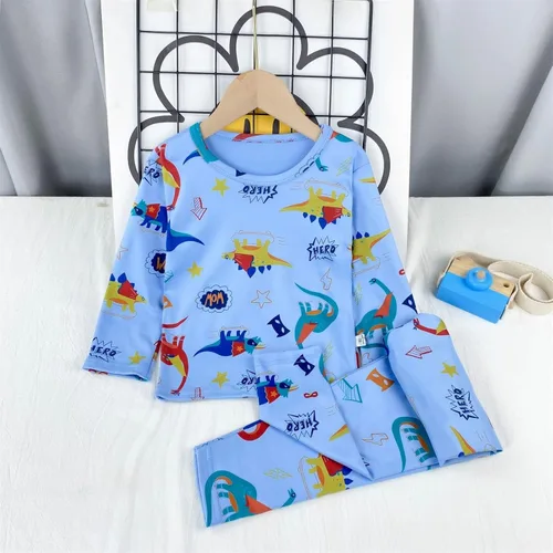 Vista 2 de Trajes para niños pequeños, bebés, niños y niñas, manga larga, con dibujos animados, pantalones de pijama, pantalones de forro polar