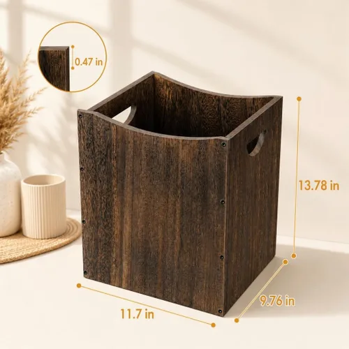 Vista 5 de Vrisa Basurero rectangular de madera de 5.3 galones con asas integradas, pequeño bote de basura para dormitorio, oficina, cocina, baño, debajo