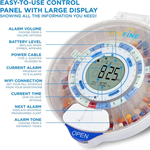 Vista 5 de Live Fine Smart WiFi Dispensador Automático de Pastillas Organizador de Medicación de 28 Días Hasta 9 Dosis Por Día para Monitoreo de Cuidado
