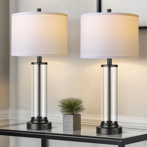 Vista 9 de QiMH Juego de 2 lámparas de mesa con control táctil con puertos USB, lámpara de noche regulable de 3 vías para sala de estar, dormitorio, casa