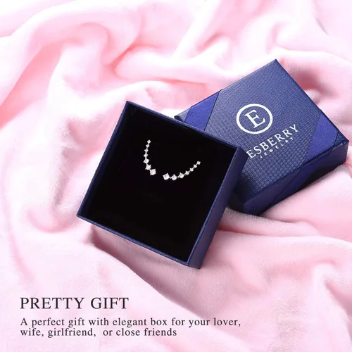 Vista 6 de Esberry Aretes de plata de ley 925 con circonita cúbica de imitación de diamante, aretes hipoalergénicos, regalo para mujeres y niñas, Plata de ley