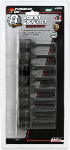 Vista 2 de Performance Tool W32092 Juego de llaves de vaso de impacto Dr. Star de 8 piezas de 1/2 pulgada (tamaños: T30, T40, T45, T47, T50, T55, T60, T70)