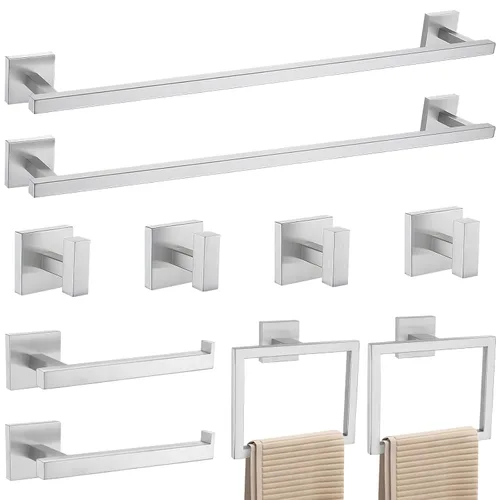 Vista 10 de YACVCL Juego de Barra de Toallas, Juego de 5 Piezas de Accesorios de Baño Negro y Dorado, Juego de Accesorios de Baño Negro y Dorado, Soporte