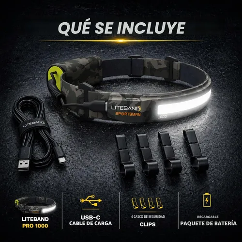 Vista 9 de Liteband PRO - Linterna frontal personal ajustable de haz ancho de la serie 1000, iluminación de 210°, funciona con pilas, se adapta a sombreros