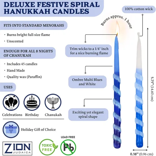 Vista 7 de Velas para Janucá hechas a mano con tres tonos de colores, 5.5 pulgadas de alto, de Zion Judaica
