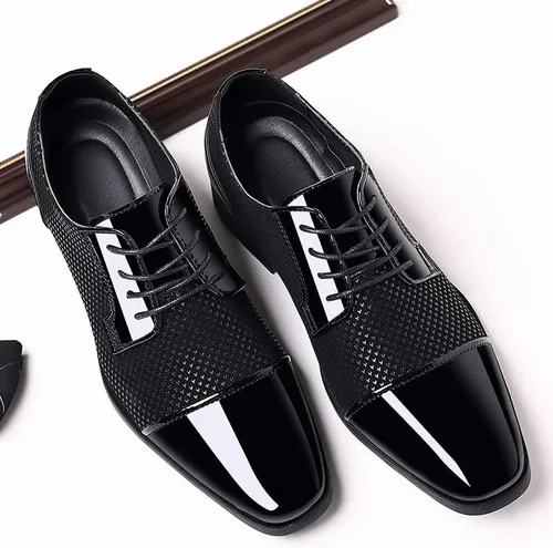 Vista 2 de Zapatos de vestir para hombre, zapatos casuales Oxford con cordones, zapatos formales de negocios, zapatos de moda con punta de casquillo