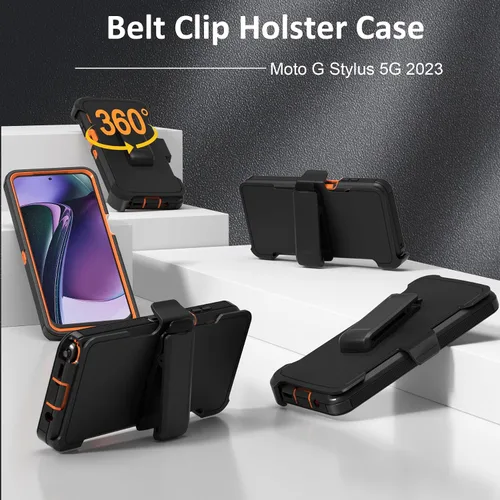 Vista 2 de Funda compatible con Moto G Stylus 5G 2023, con funda de clip para cinturón, resistente, a prueba de golpes, protección de cuerpo completo, cubierta