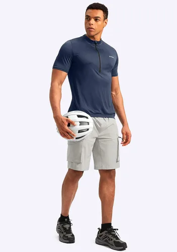 Vista 6 de Bikewa Men's Cycling Jersey Moisture Wicking Short Sleeve UPF Half Zip Bike Road Riding Biking Shirts for Men Zipper Pockets