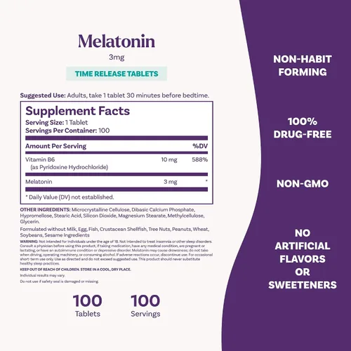 Vista 6 de Natrol Melatonina tabletas de alivio rápido, Nat-4404, 3 mg, 1, 1