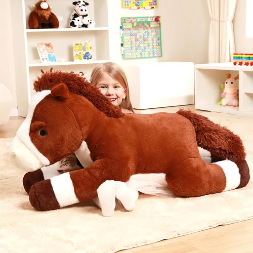 Vista 4 de IKASA Juguete de peluche de caballo gigante, juguetes suaves grandes y grandes, 33.5 pulgadas, tamaño enorme, lindo peluche mullido de gran
