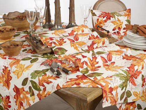 Vista 4 de SARO LIFESTYLE L'automne Collection - Mantel bordado con hojas de otoño, 50 x 70 pulgadas, multicolor