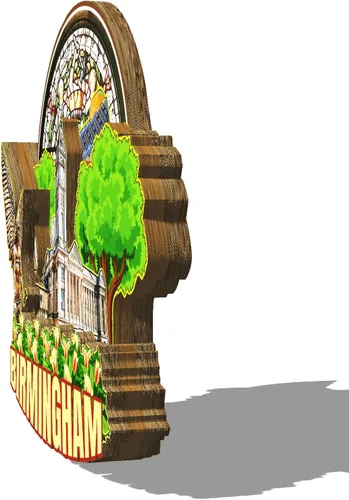 Vista 2 de Imán de nevera, Birmingham Inglaterra, de madera 3D, monumentos coleccionables, decoración hecha a mano