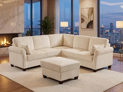 Vista 7 de Sofá modular modular en forma de V de 90.6 pulgadas con otomana de almacenamiento, sofá esquinero de pana de 6 asientos con asiento profundo