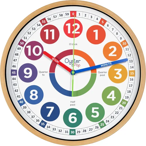 Vista 11 de Oyster&Pop Reloj de aprendizaje para niños - Reloj de enseñanza para decir la hora - Relojes de pared para niños para dormitorios - Decoración