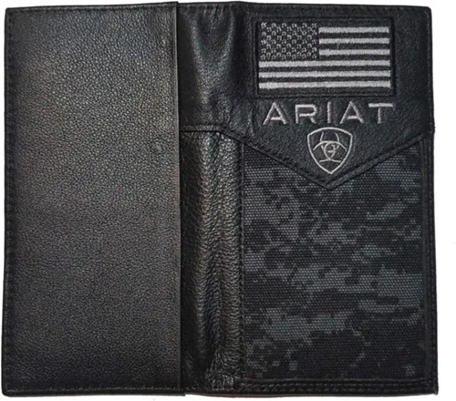 Vista 2 de Custom Skull and American Flag Ariat Black Digital Camo cartera larga