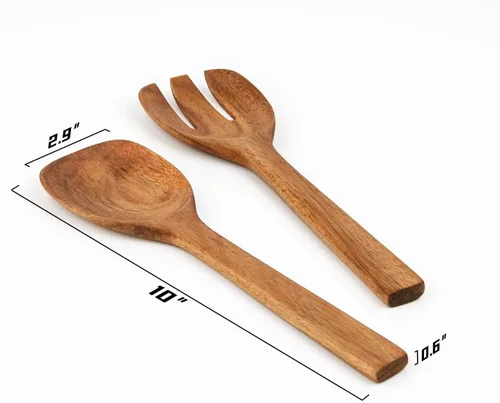 Vista 7 de Naturoom Servidores de ensalada de madera de acacia, utensilios de madera de 10 pulgadas para cocinar y cocina, juego de 2