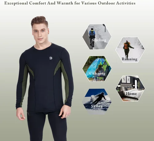 Vista 3 de DIKAMEN Ropa interior térmica para hombre, forro polar de alto rendimiento, conjunto térmico