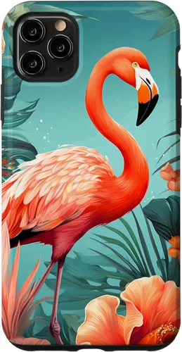 Vista 19 de Tropical Pink Flamingo Teal Orange Wildflower Palm Leaves Case for iPhone 17