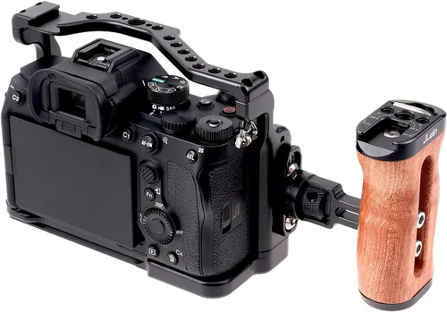 Vista 6 de Foto4easy - Mango lateral de madera para cámara con soporte de roseta de liberación rápida para jaula de cámara DSLR