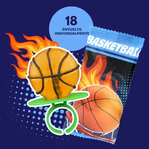 Vista 6 de Needzo Anillos de piruleta de baloncesto, caramelos en forma de bola deportiva, 18 ventosas