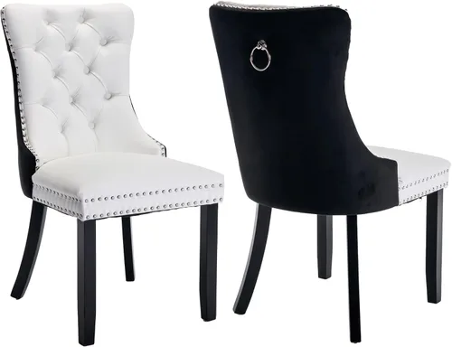 Vista 103 de Juego de 2 sillas de comedor de terciopelo beige, modernas sillas de cocina tapizadas
