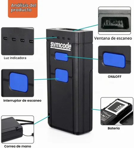 Vista 3 de Symcode Escáner de código de barras Bluetooth, 3 en 1 Bluetooth y USB con cable y escáner de código de barras inalámbrico de 2.4 G, escaneo