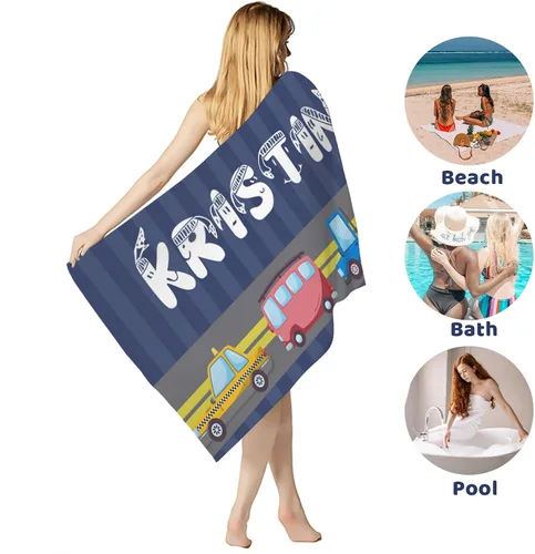 Vista 5 de Q&K Toallas de playa personalizadas para niños, toalla de playa grande con nombre, toallas de playa de microfibra para adultos, manta de toalla