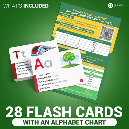 Vista 4 de Briston Tarjetas flash del alfabeto español con audio – 28 tarjetas duraderas de 350 GSM para niños y adultos – Aprende letras y pronunciación