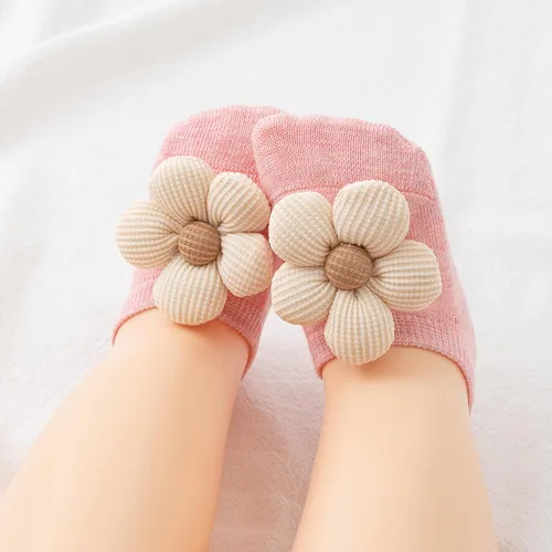 Vista 2 de VWU Calcetines para bebé con agarres, para bebés, niñas y niños, corte bajo, antideslizantes, de algodón, lindas, flores, 0-24 meses