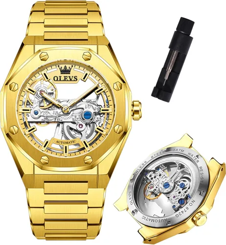 Vista 17 de OLEVS Relojes automáticos para hombre, reloj mecánico de lujo con cuerda automática, Tourbillon, reloj de esqueleto, reloj de negocios con diamantes