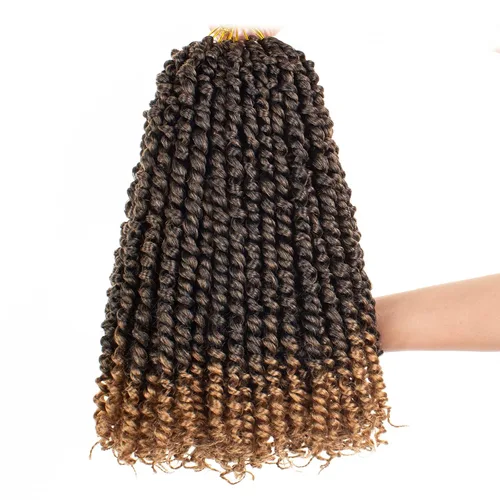 Vista 15 de Leeven Cabello rubio degradado de 14 pulgadas, pretrenzado y trenzado de pasión, 8 paquetes de extensiones de cabello sintético bohemio para mujeres