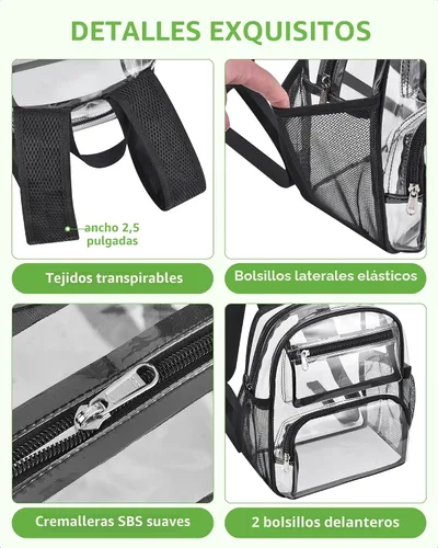 Vista 5 de MAY TREE Mochila transparente aprobada para estadios, bolsa pequeña Negro-1