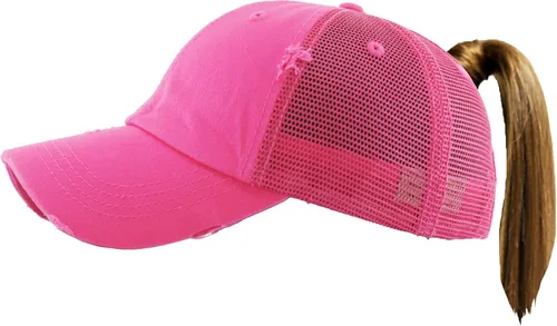 Vista 11 de Funky Junque - Gorro de béisbol para mujer, gorro de papá, gorro con cola de caballo, gorro con pelo despeinado, gorro pony. Negro - Malla Beige