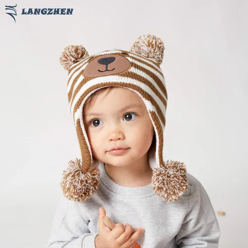 Vista 3 de LANGZHEN Gorro de invierno para niños pequeños gorro cálido con forro polar para bebés y niñas