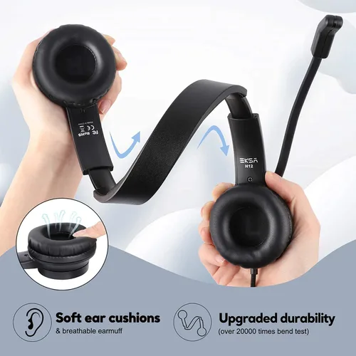 Vista 8 de EKSA Auriculares con micrófono para PC, auriculares de computadora con cable de 0.138 in con controles de volumen y silencio de micrófono
