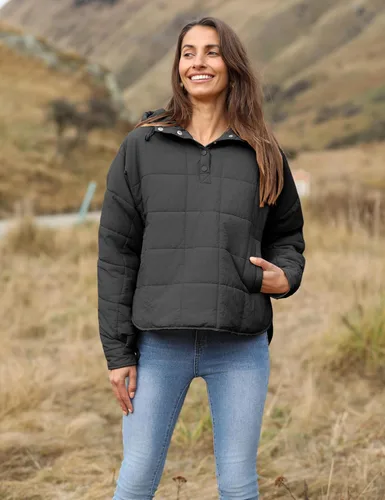Vista 3 de QIBABU Chaqueta acolchada con capucha de gran tamaño para mujer, ligera, acolchada, manga larga, abrigo de invierno cálido