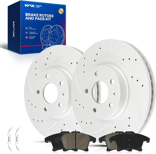 Vista 38 de Kit de freno delantero KAX, rotores de freno ranurados y con hendiduras, pastillas de freno cerámicas Compatible con Honda Accord 1990 1991 1992