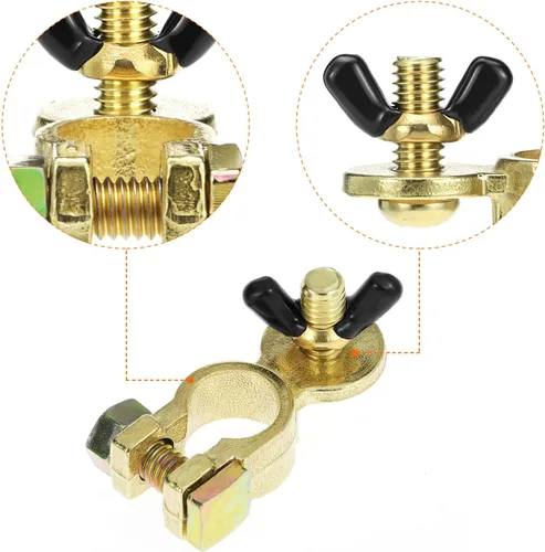 Vista 4 de QWORK® 2 pares de conectores de terminal de batería de latón, terminal de batería, poste superior, abrazaderas de terminal de batería de grado