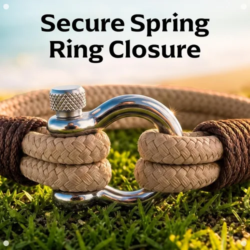 Vista 5 de Pulsera de cuerda para hombre, grillete plateado de acero inoxidable, extremadamente duradera y resistente a los arañazos, impermeable, hecha a Beige