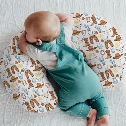 Vista 2 de Blue Western Cowboy - Fundas de almohada de lactancia para niños, botas de vaquero, sombrero, caballo, cactus, sol, vaca, calaveras, funda