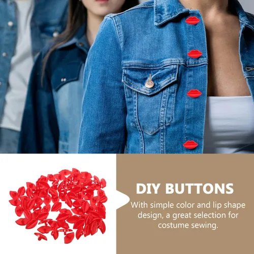 Vista 4 de EXCEART Botones de costura de plástico en forma de labio, 100 piezas de botones rojos para manualidades, decoración de ropa y fabricación de muñecas
