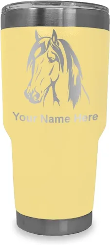 Vista 8 de LaserGram Vaso aislado al vacío de 20 onzas, cabeza de caballo 1, grabado personalizado incluido (negro)