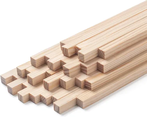 Vista 16 de Tacos de madera para manualidades de 1/2 x 6 pulgadas, 20 varillas cuadradas de madera, palos de madera sin terminar, pequeñas tiras de madera