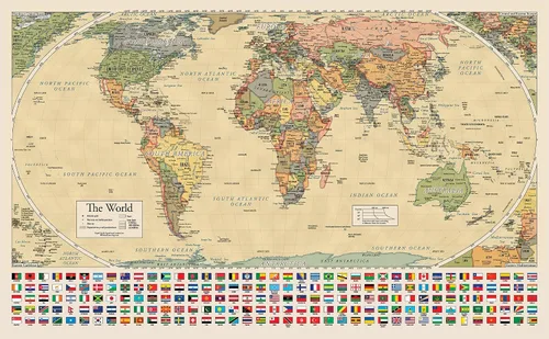 Vista 6 de Póster Mapa del Mundo Equal Earth - el diseño del mapa muestra los continentes en su verdadero tamaño relativo. (LAMINADO, 45,72 cm x 73,66 cm)