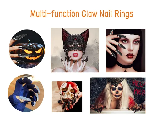 Vista 2 de Juego de 10 uñas falsas Bestga. Estilo gótico, punk, para fiesta de disfraces, con cristales y estrás pegados, uñas falsas en forma de anillo, 3