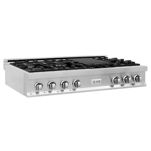 Vista 7 de ZLINE - Cocina de gas Legacy de 48 pulgadas con 7 quemadores y placa de cocina de porcelana en acero inoxidable (RT48)