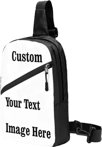 Vista 2 de Bolsas de pecho personalizadas para hombre, mujer, mochila cruzada con tu imagen de texto, mochila de viaje para hombres y mujeres, regalos
