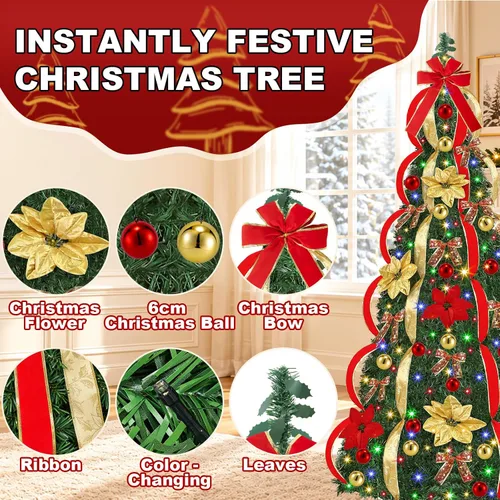 Vista 5 de Árbol de Navidad preiluminado de 7 pies, árbol de Navidad artificial plegable con 250 luces LED blancas cálidas, control remoto, 11 modos
