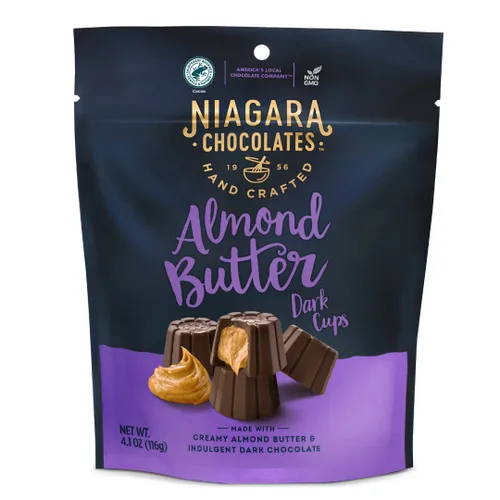 Vista 4 de Niagara Chocolates Tazas de mantequilla de maní de chocolate con leche, paquete de 4 bolsas de pie (4.5 onzas), sin OMG, chocolate premium, hechas a