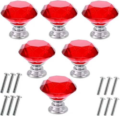 Vista 17 de Akstore 6 pomos de cristal para gabinetes de 1.18 pulgadas (1.181 in) con forma de diamante, para cajones de cocina, aparador, armario, tiradores